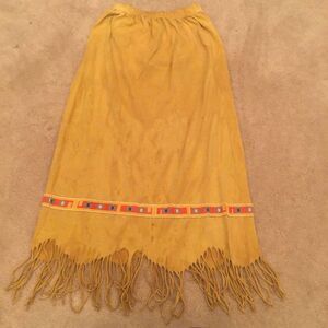 Vintage Factory Artwear Boho Beaded Trim Fringe Skirt